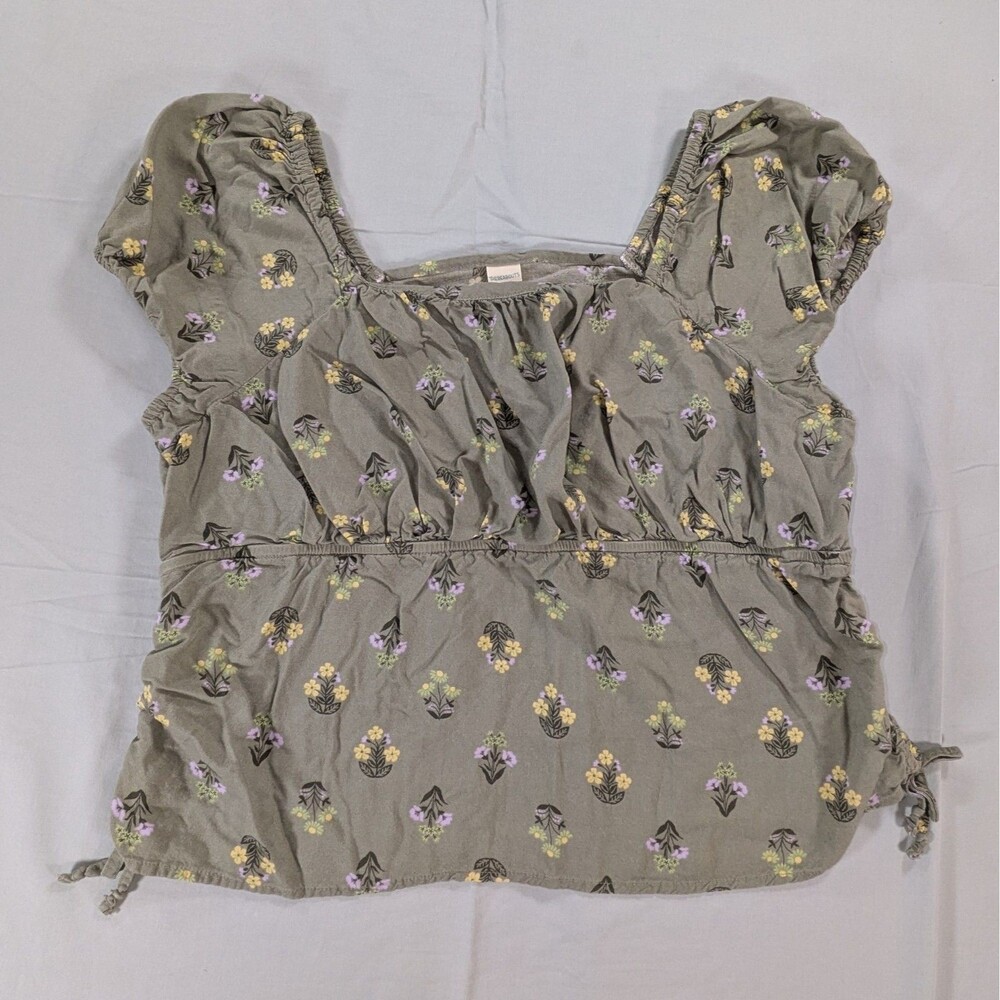 Thereabouts Green Floral Crop Puff Sleeve Blouse Juniors 3XL
